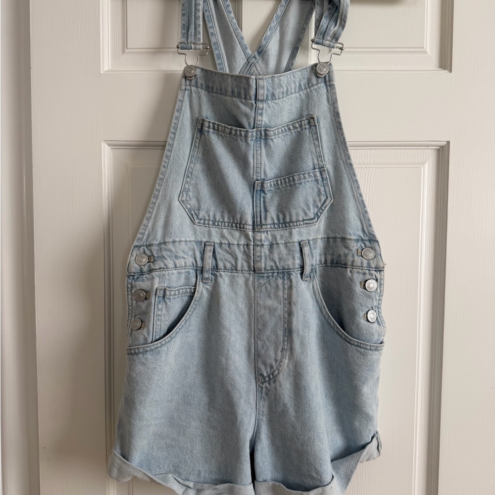 Light Blue Denim Overalls Shorts